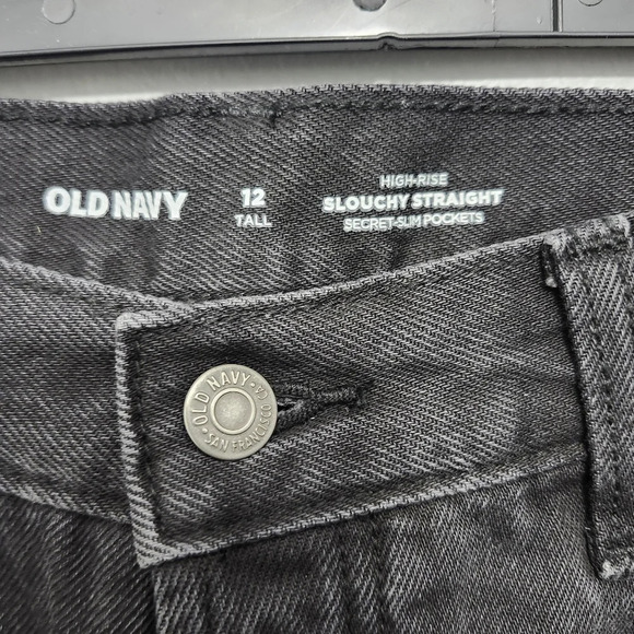 Old navy women's jeans high rise slouchy straight size 12 tall black but… - Picture 4 of 7